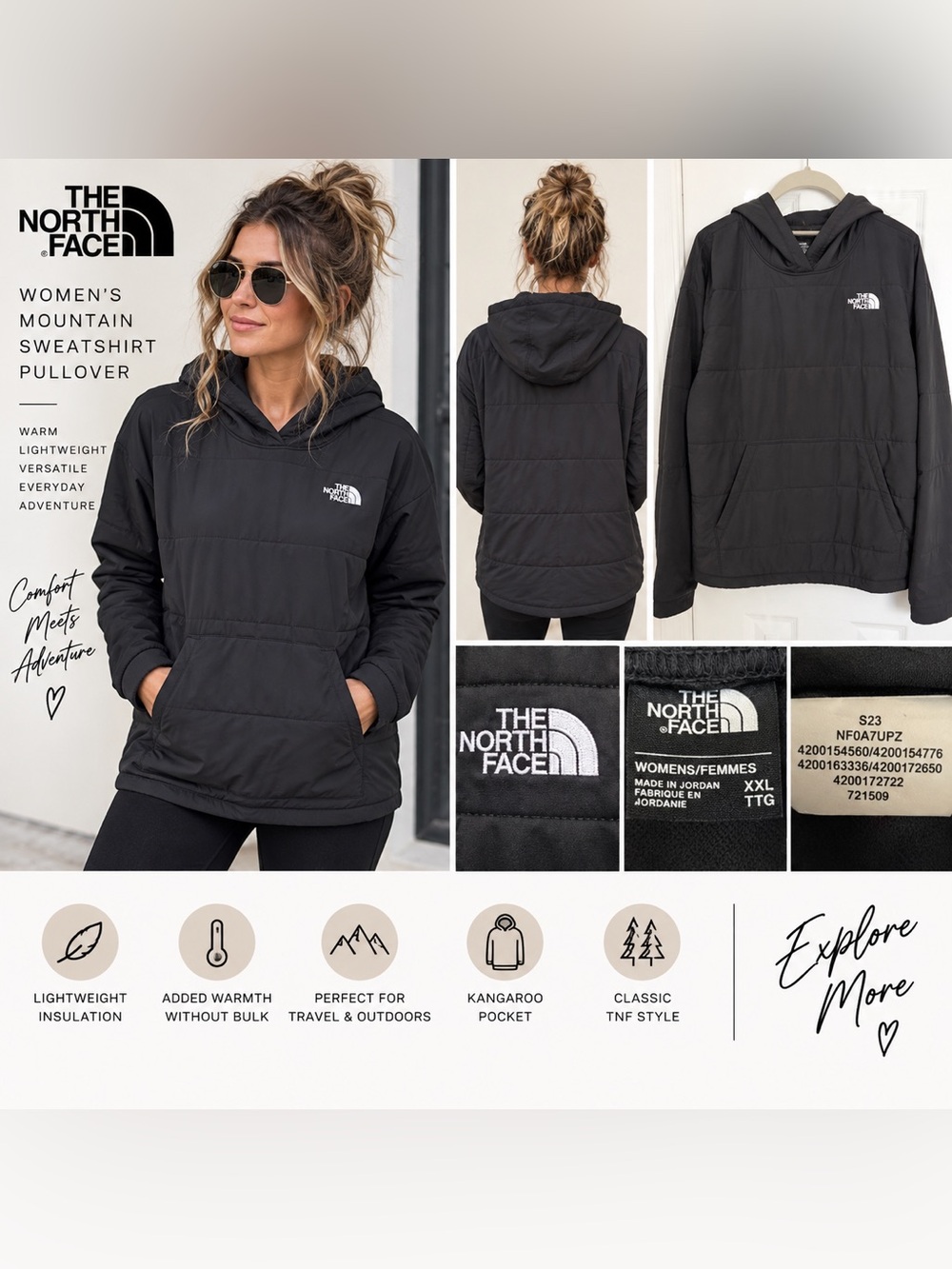 The North Face Mountain Sweatshirt Pullover Women’s XXL Black Quilted Hoodie